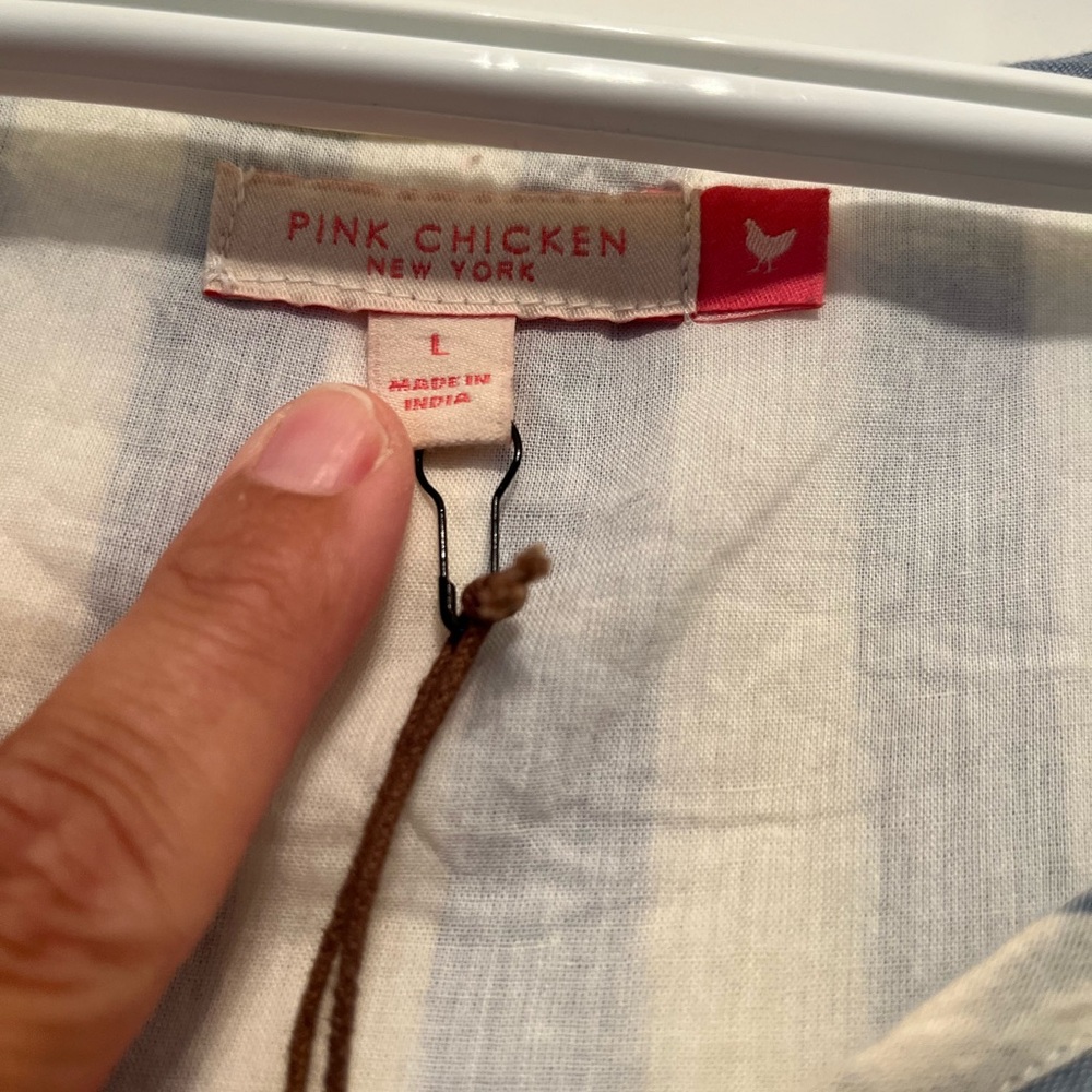 Pink Chicken Blue Chambray and Cream Tiered Maxi Sundress faded stripes - Picture 5 of 12